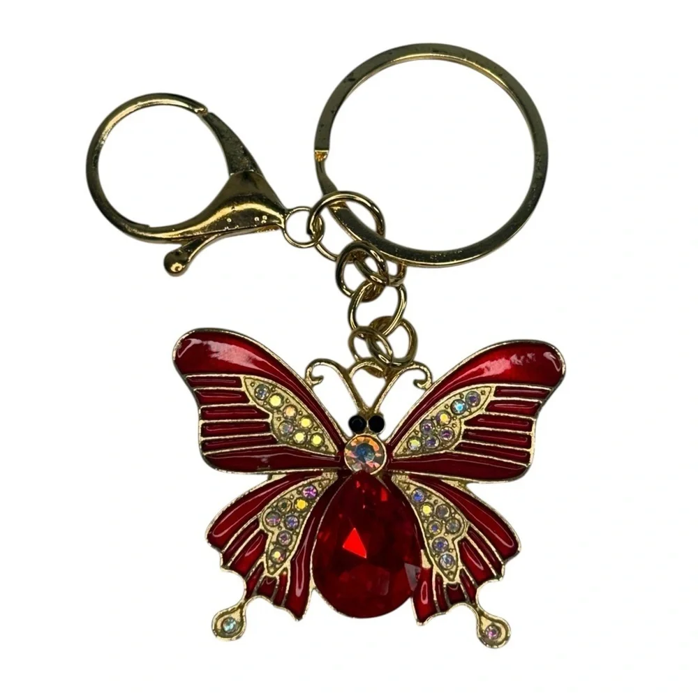Red Butterfly Rhinestone Keychain / Bag Charm